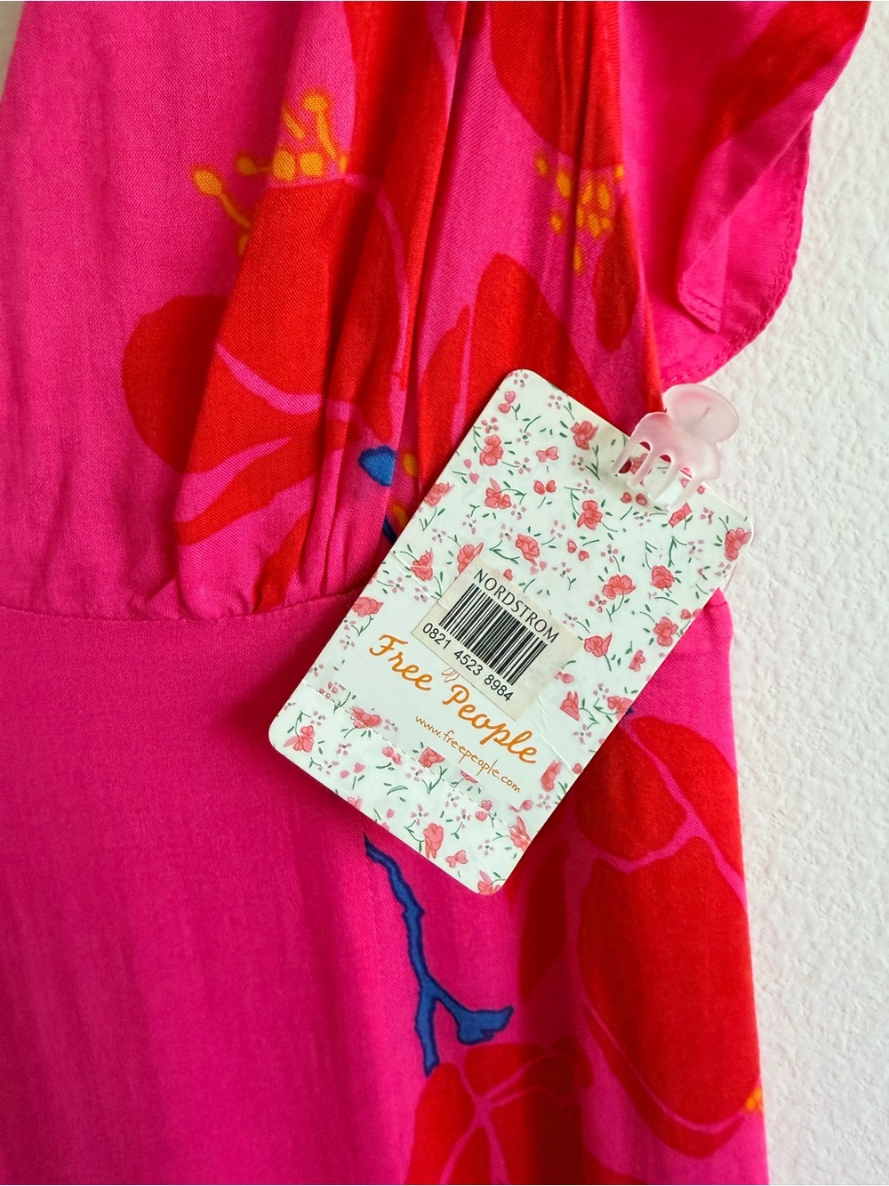 Free People - She’s a Waterfall - Size 6 
Bright Pink Floral V-Neck Maxi Dress - Picture 3 of 9